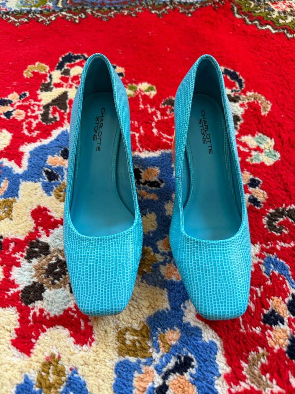 Charlotte Stone Estee Pool Pumps Women’s 9 Turquoise Block Heel